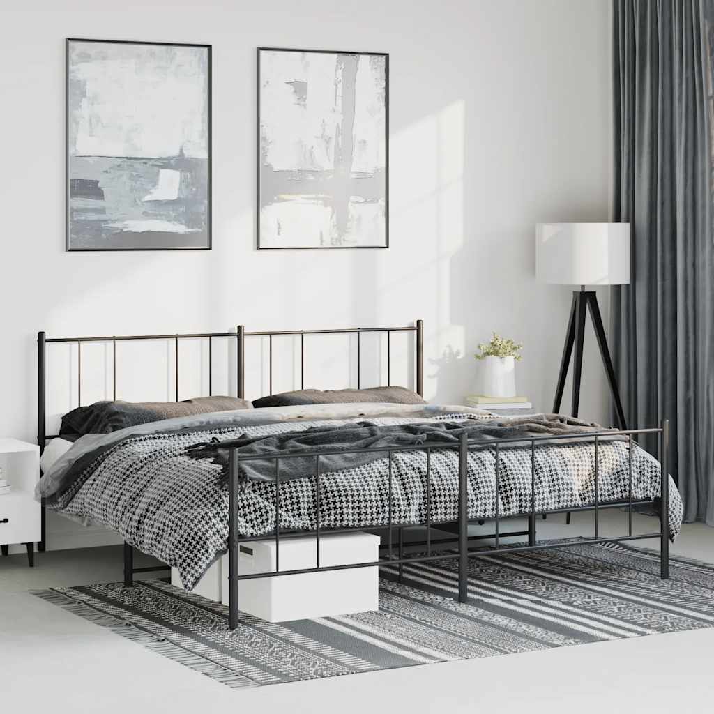 Metal Bed Frame without Mattress with Footboard Black 183x213cm