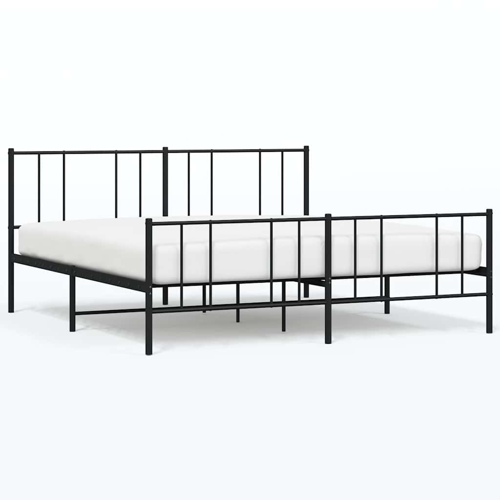 Metal Bed Frame without Mattress with Footboard Black 193x203cm