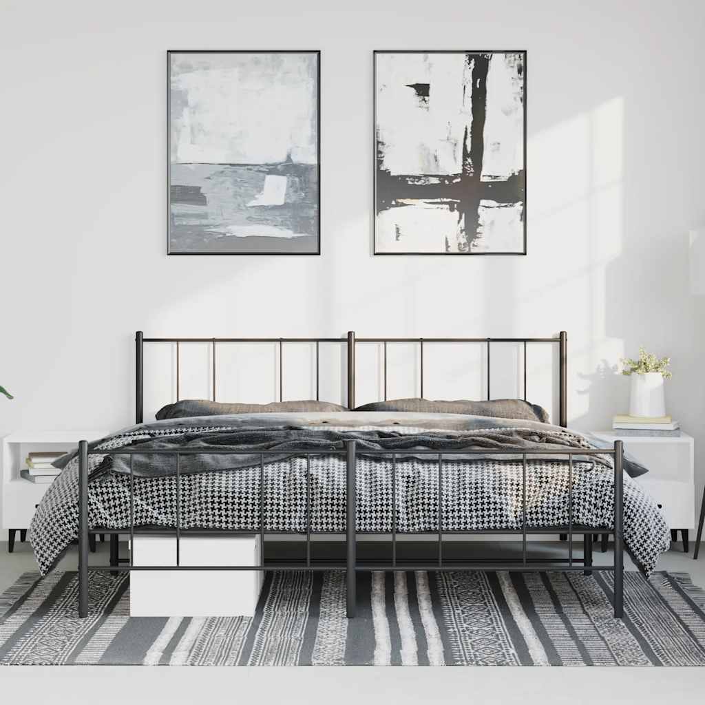 Metal Bed Frame without Mattress with Footboard Black 193x203cm