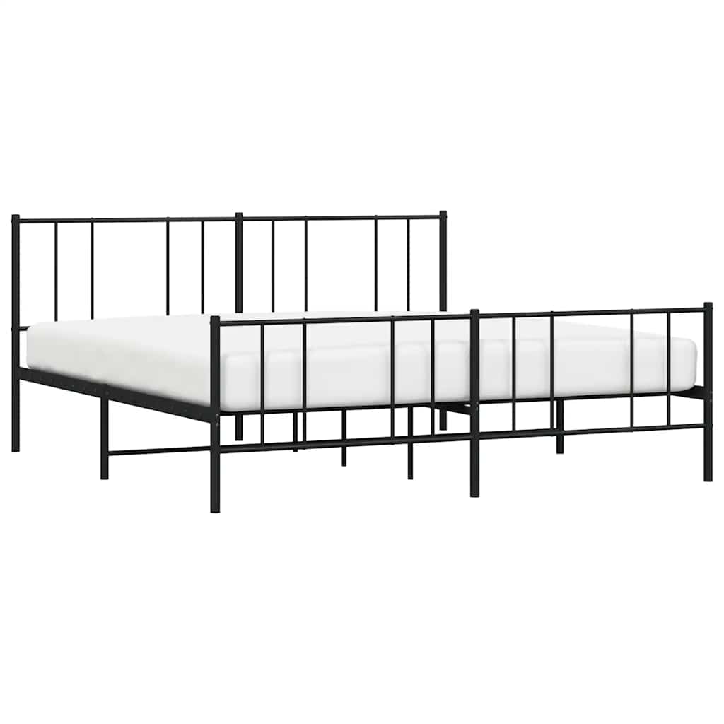 Metal Bed Frame without Mattress with Footboard Black 193x203cm