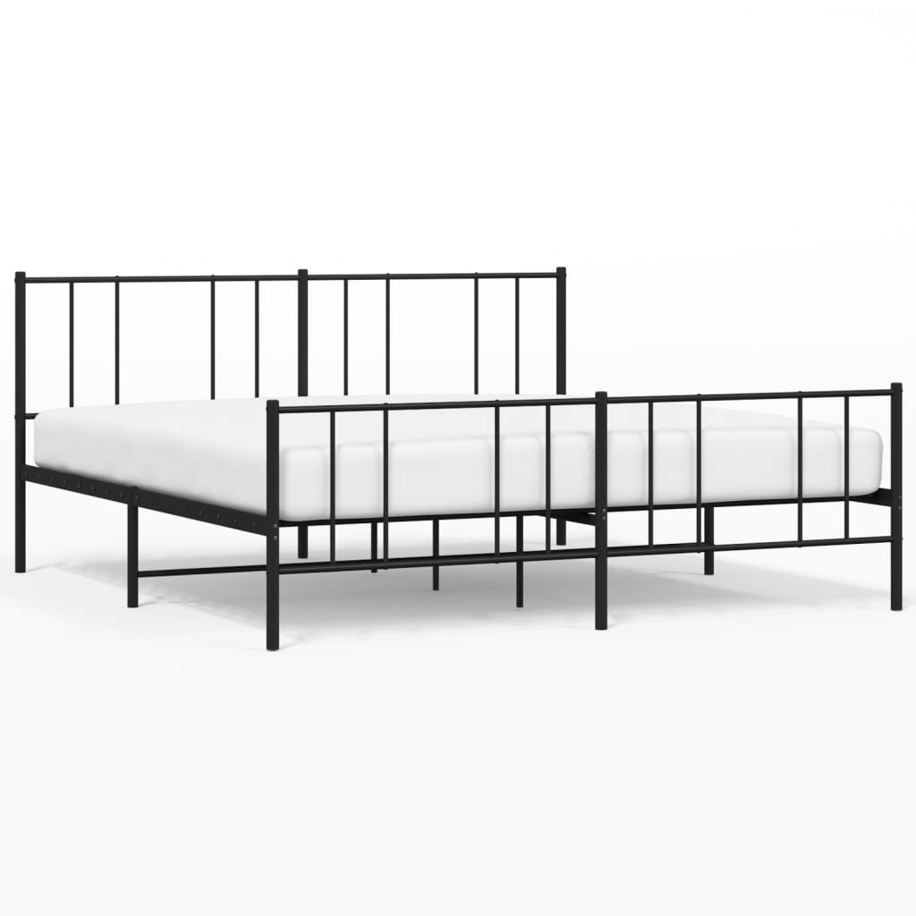 Metal Bed Frame without Mattress with Footboard Black 200x200cm