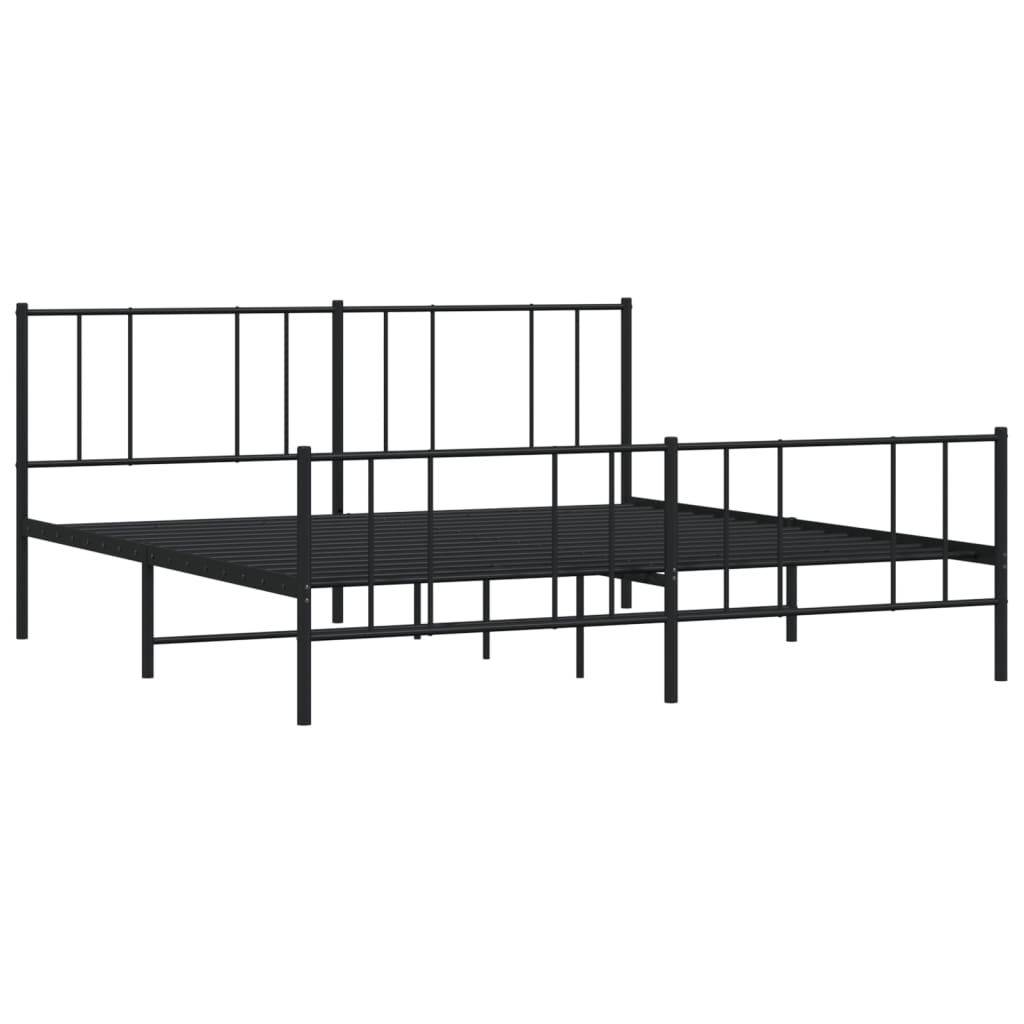 Metal Bed Frame without Mattress with Footboard Black 200x200cm