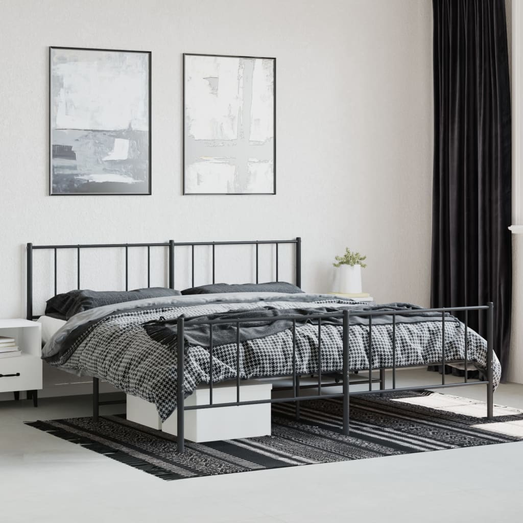Metal Bed Frame without Mattress with Footboard Black 200x200cm