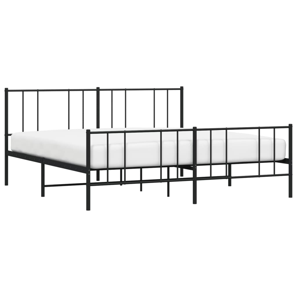Metal Bed Frame without Mattress with Footboard Black 200x200cm