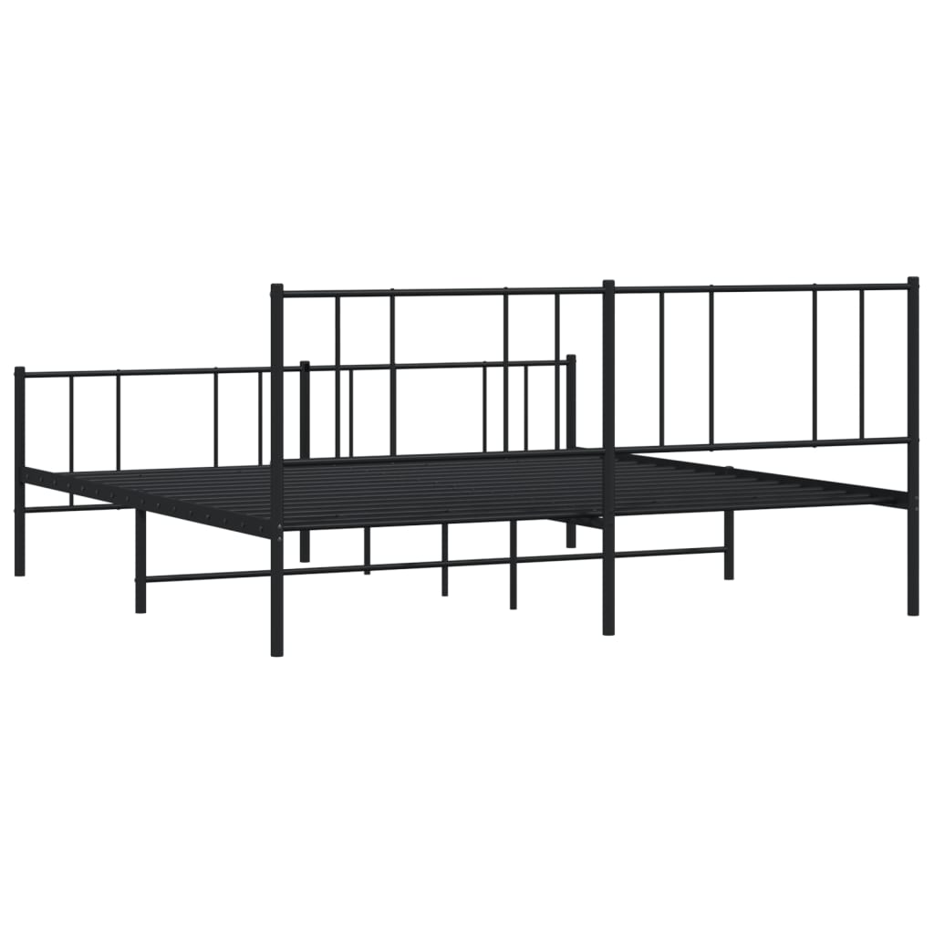Metal Bed Frame without Mattress with Footboard Black 200x200cm