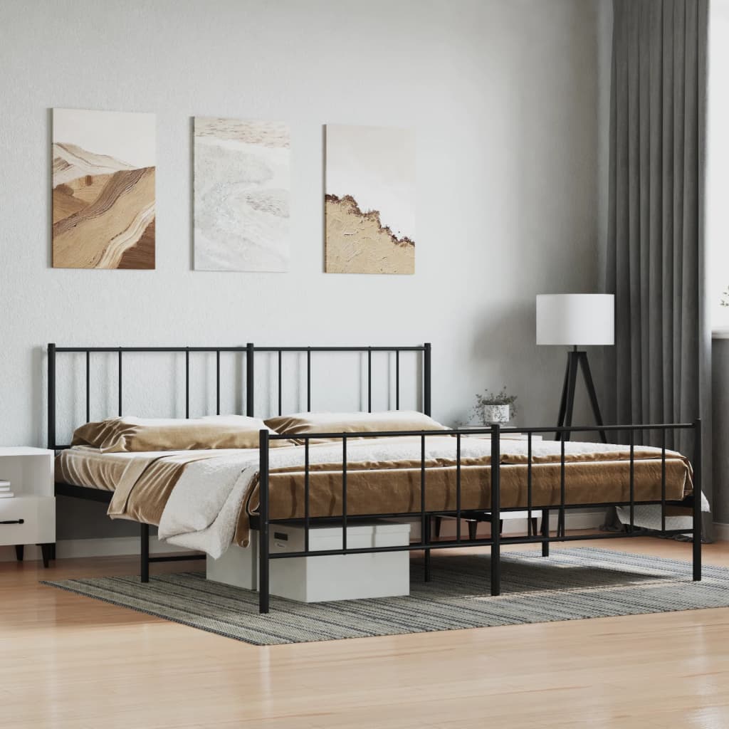 Metal Bed Frame without Mattress with Footboard Black 200x200cm