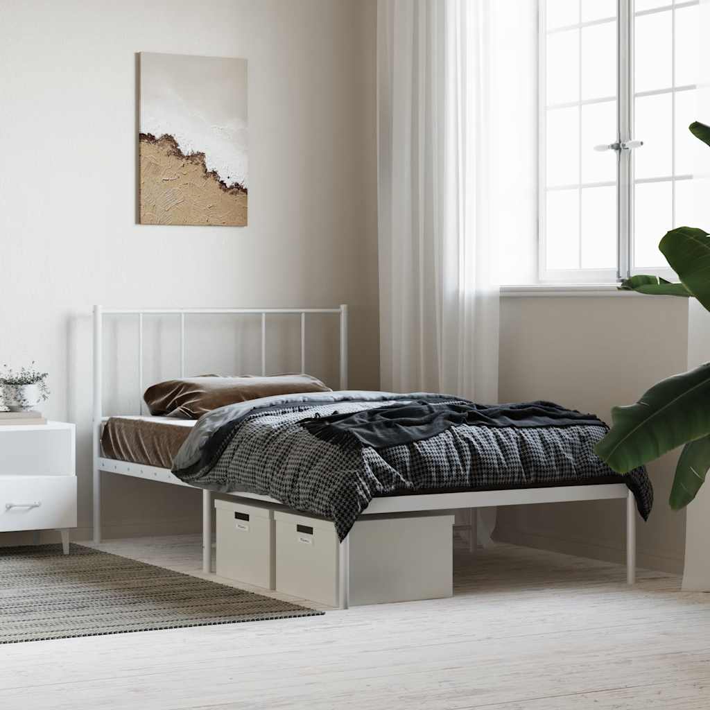 Metal Bed Frame without Mattress with Headboard White 75x190cm