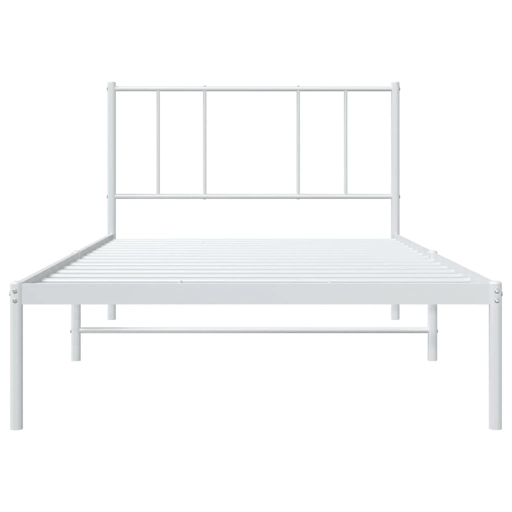 Metal Bed Frame without Mattress with Headboard White 75x190cm