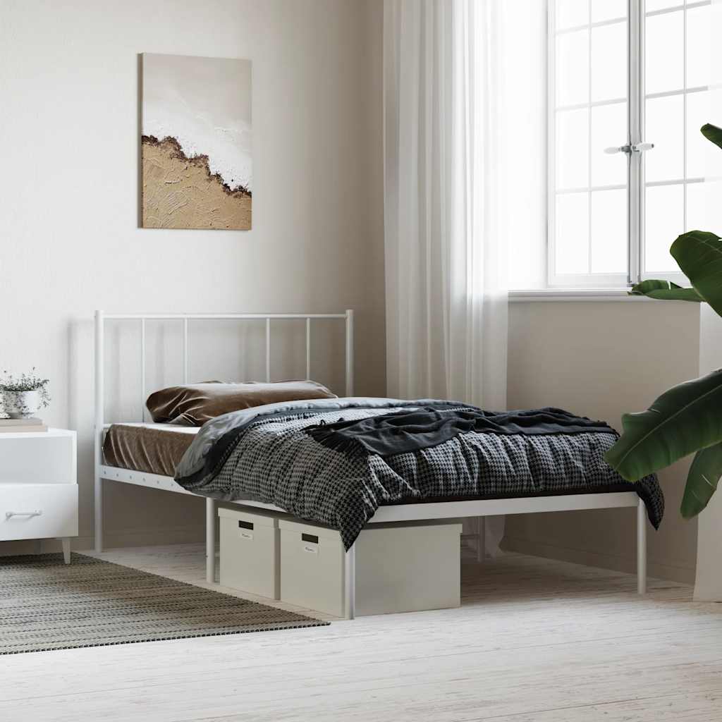 Metal Bed Frame without Mattress with Headboard White 80x200cm
