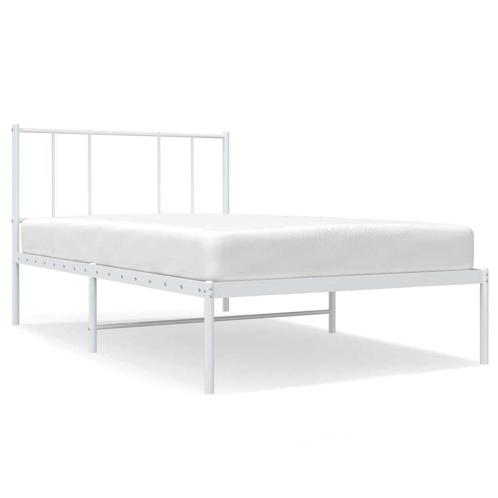 Metal Bed Frame without Mattress with Headboard White 100x200cm