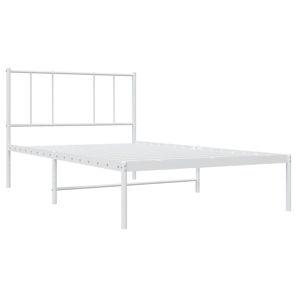 Metal Bed Frame without Mattress with Headboard White 107x203cm