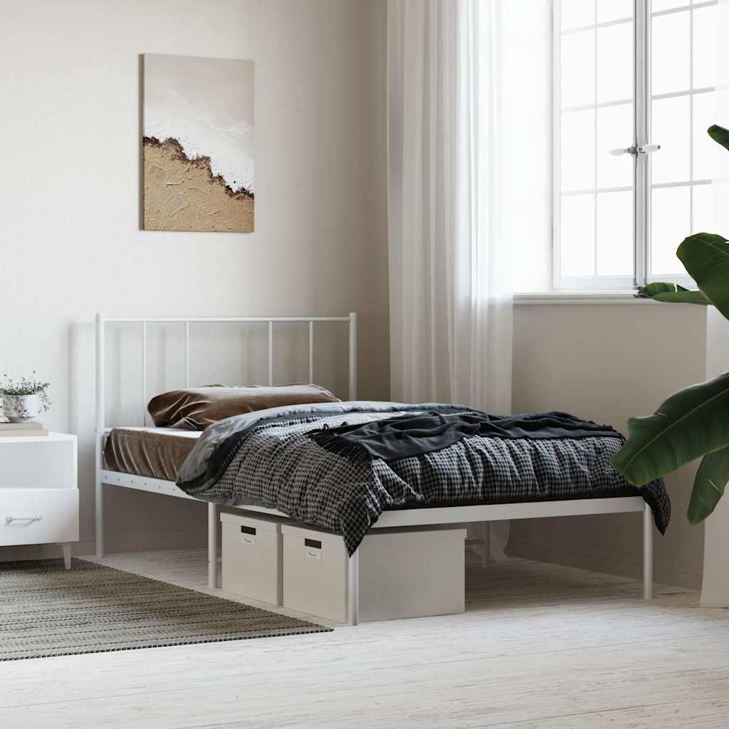 Metal Bed Frame without Mattress with Headboard White 107x203cm