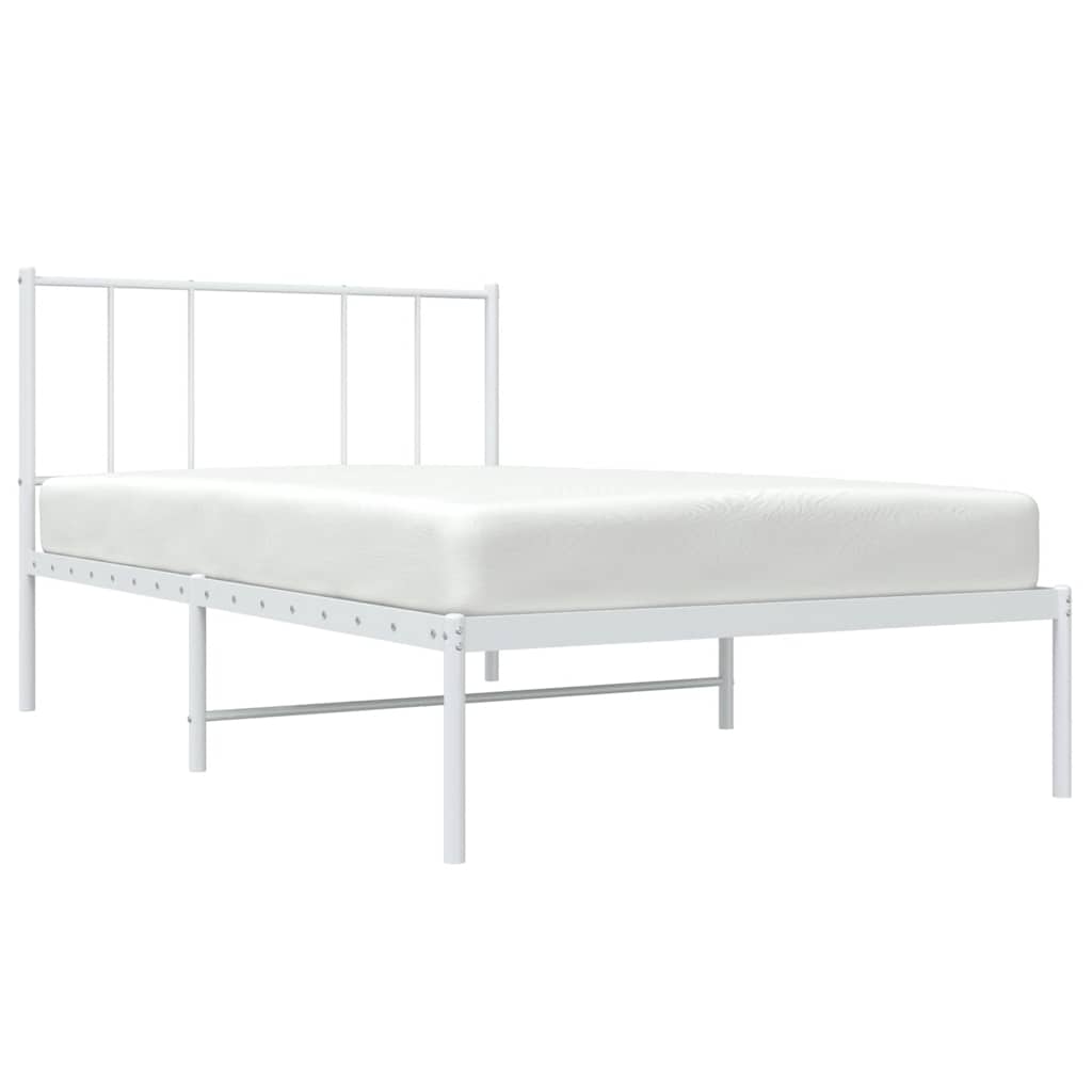 Metal Bed Frame without Mattress with Headboard White 107x203cm