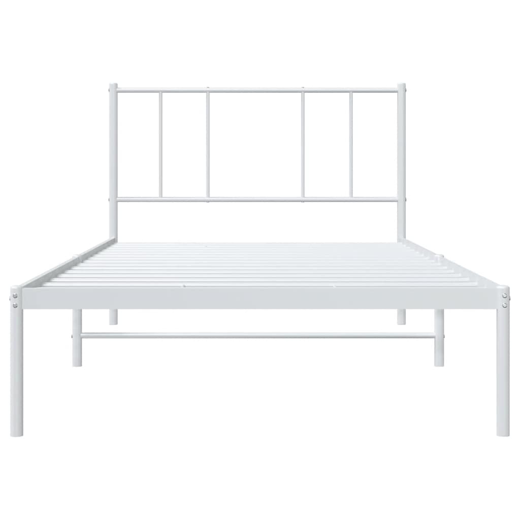 Metal Bed Frame without Mattress with Headboard White 107x203cm