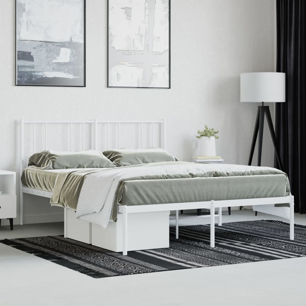 Metal Bed Frame without Mattress with Headboard White 120x190cm