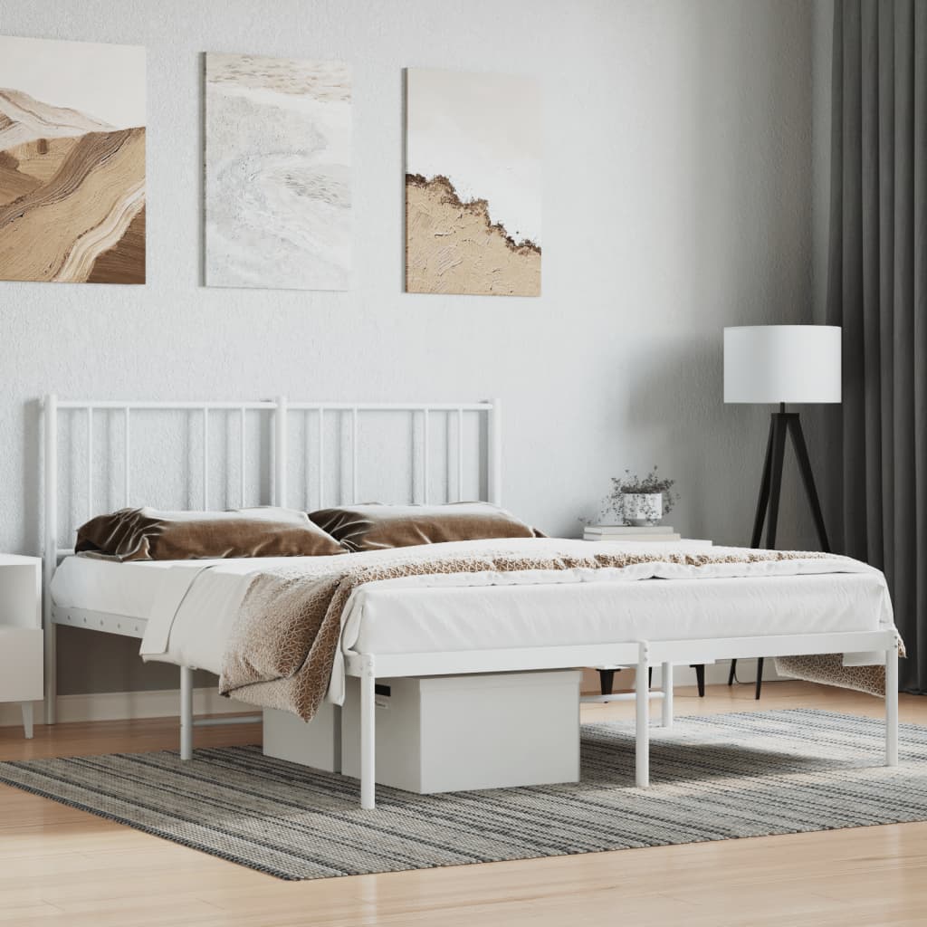 Metal Bed Frame without Mattress with Headboard White 120x190cm