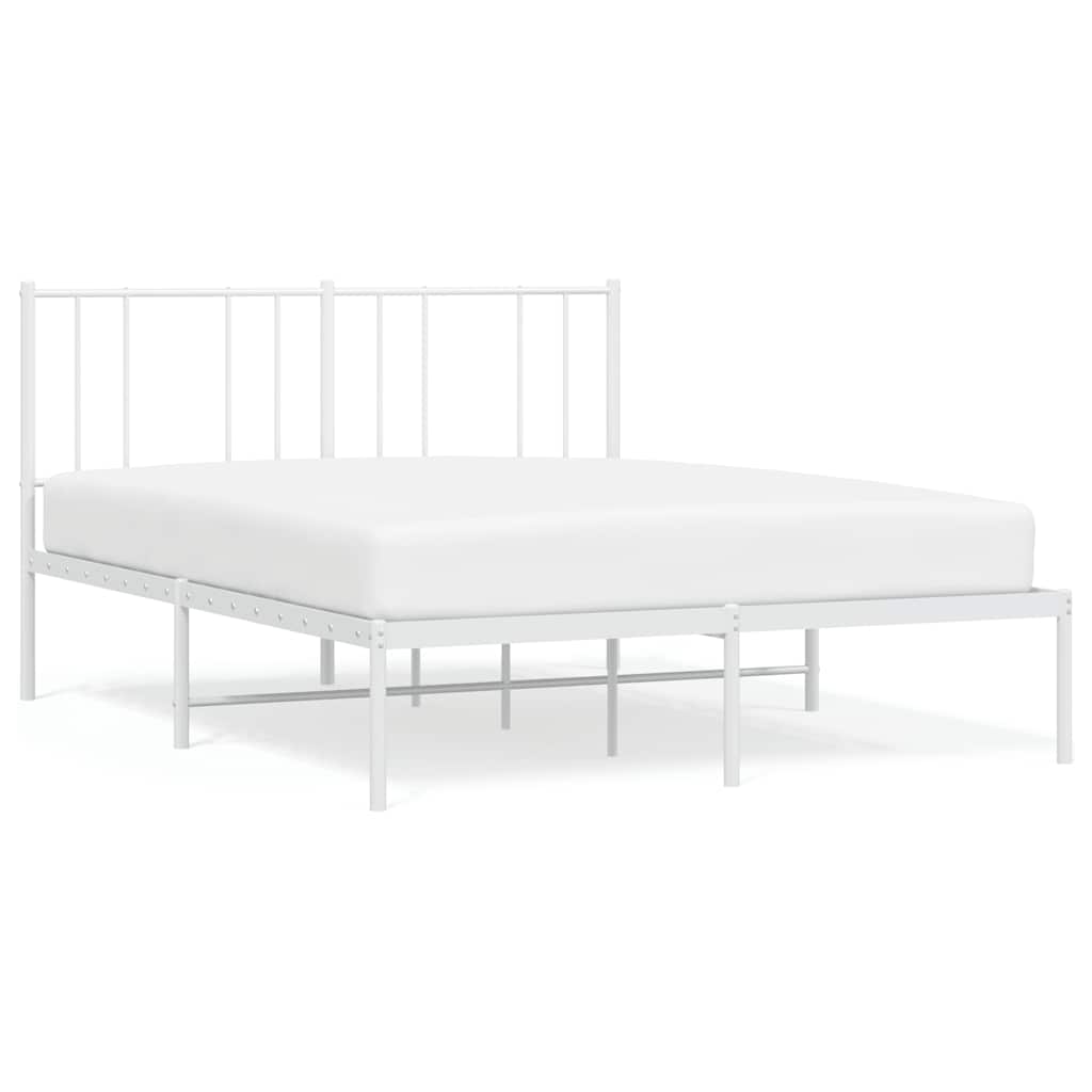 Metal Bed Frame without Mattress with Headboard White 135x190cm