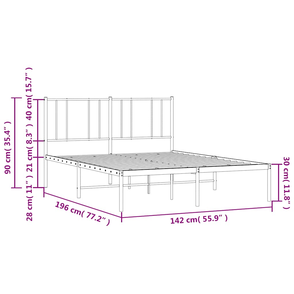 Metal Bed Frame without Mattress with Headboard White 135x190cm