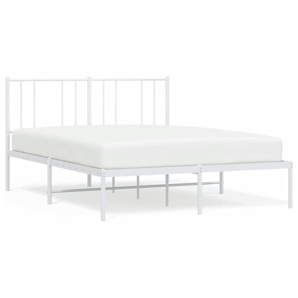 Metal Bed Frame without Mattress with Headboard White 140x190cm