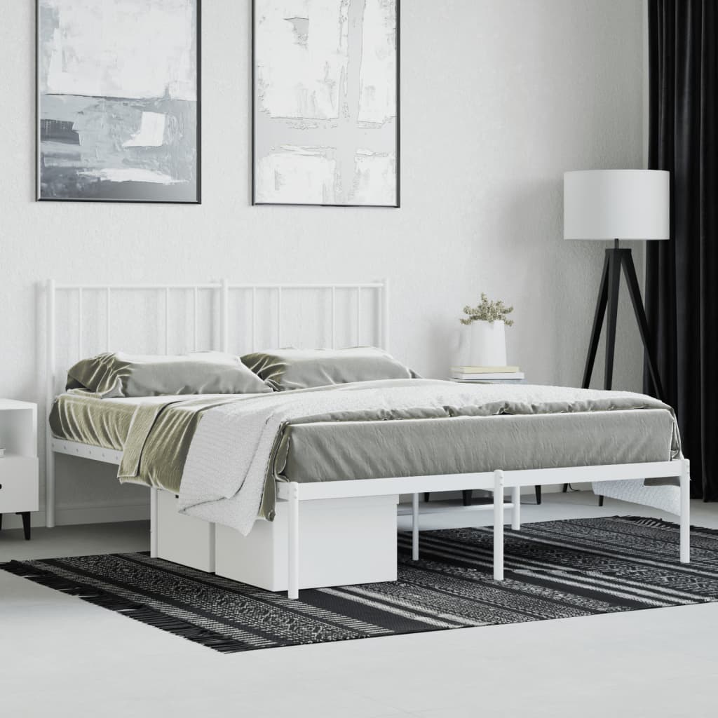 Metal Bed Frame without Mattress with Headboard White 140x190cm