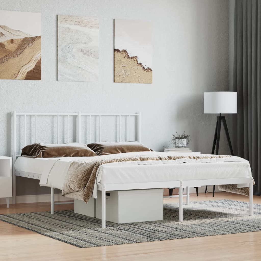 Metal Bed Frame without Mattress with Headboard White 140x190cm