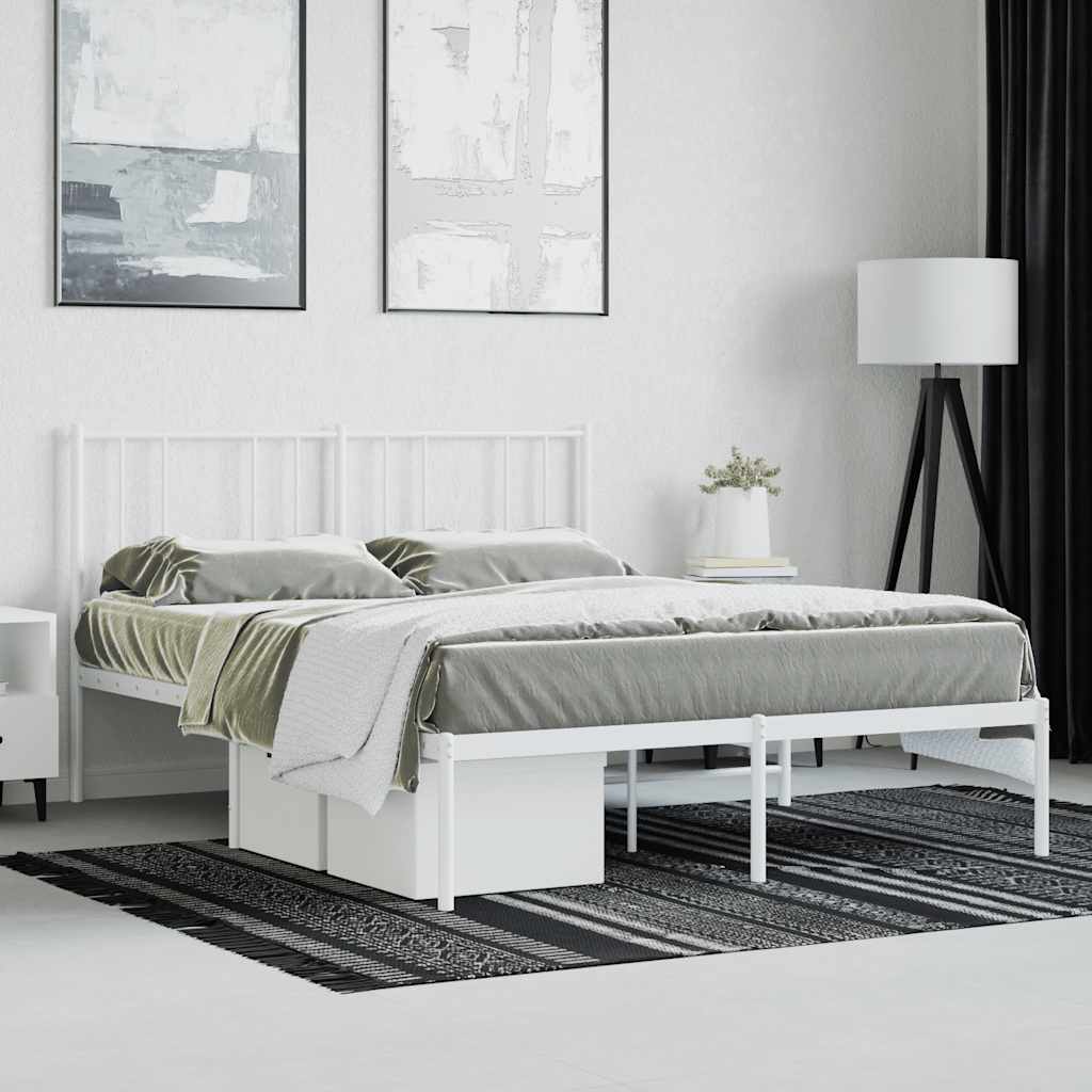 Metal Bed Frame without Mattress with Headboard White 140x200cm