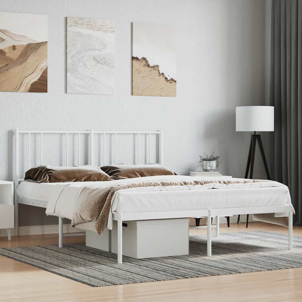 Metal Bed Frame without Mattress with Headboard White 140x200cm