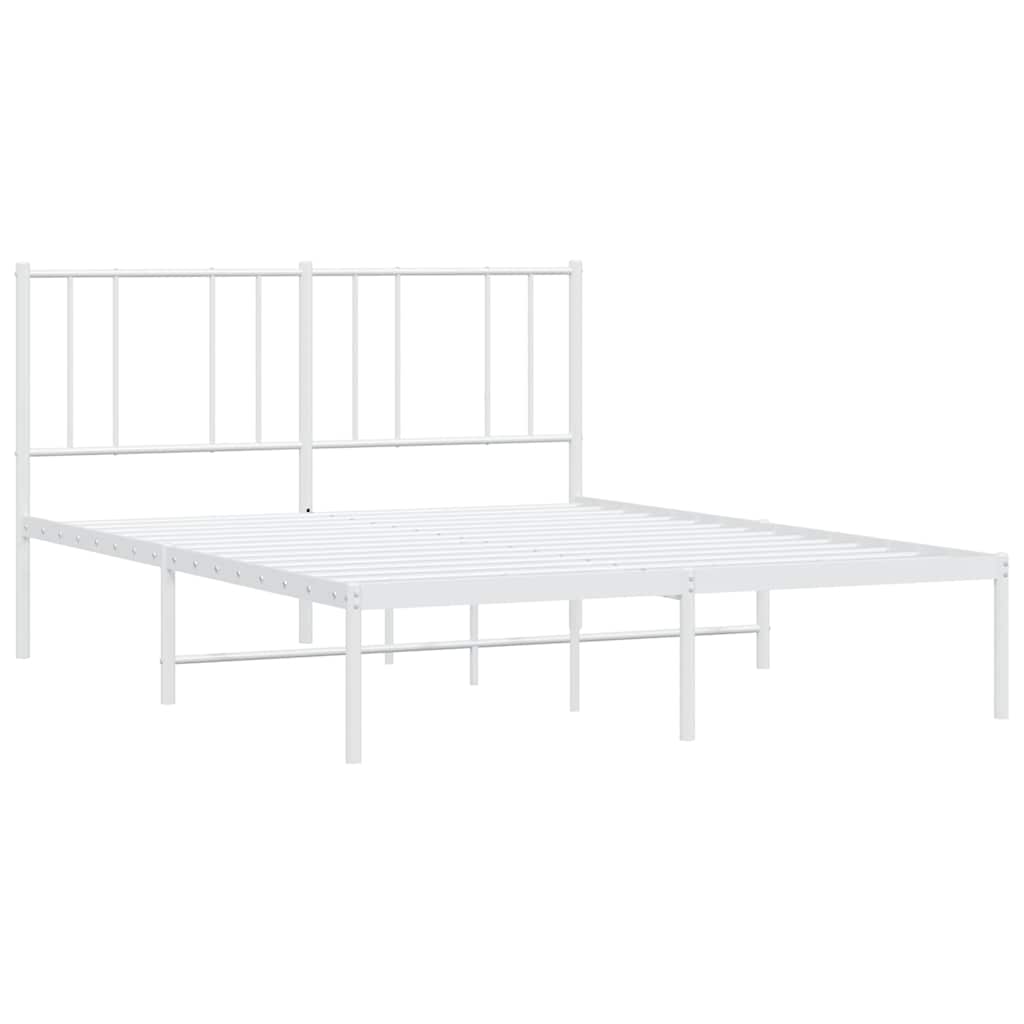 Metal Bed Frame without Mattress with Headboard White 150x200cm