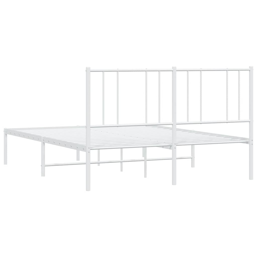 Metal Bed Frame without Mattress with Headboard White 150x200cm