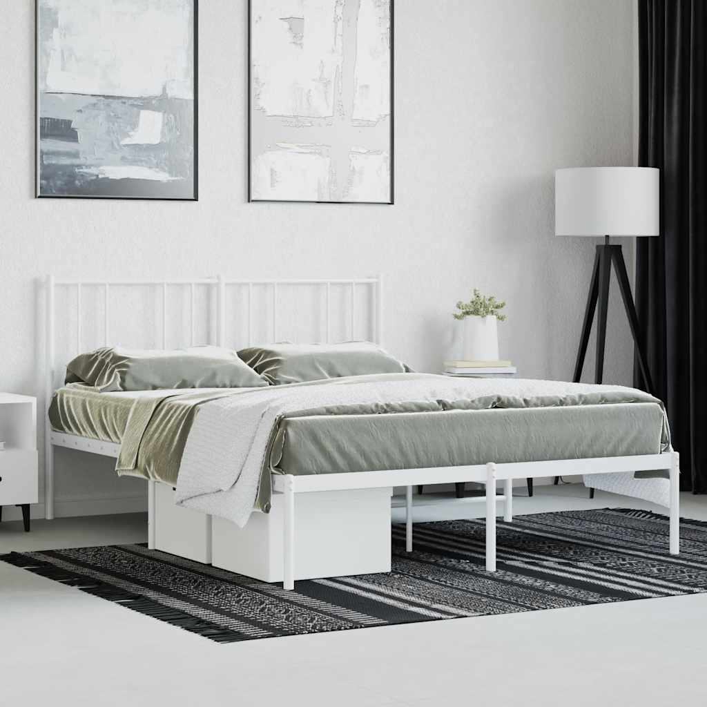 Metal Bed Frame without Mattress with Headboard White 160x200cm