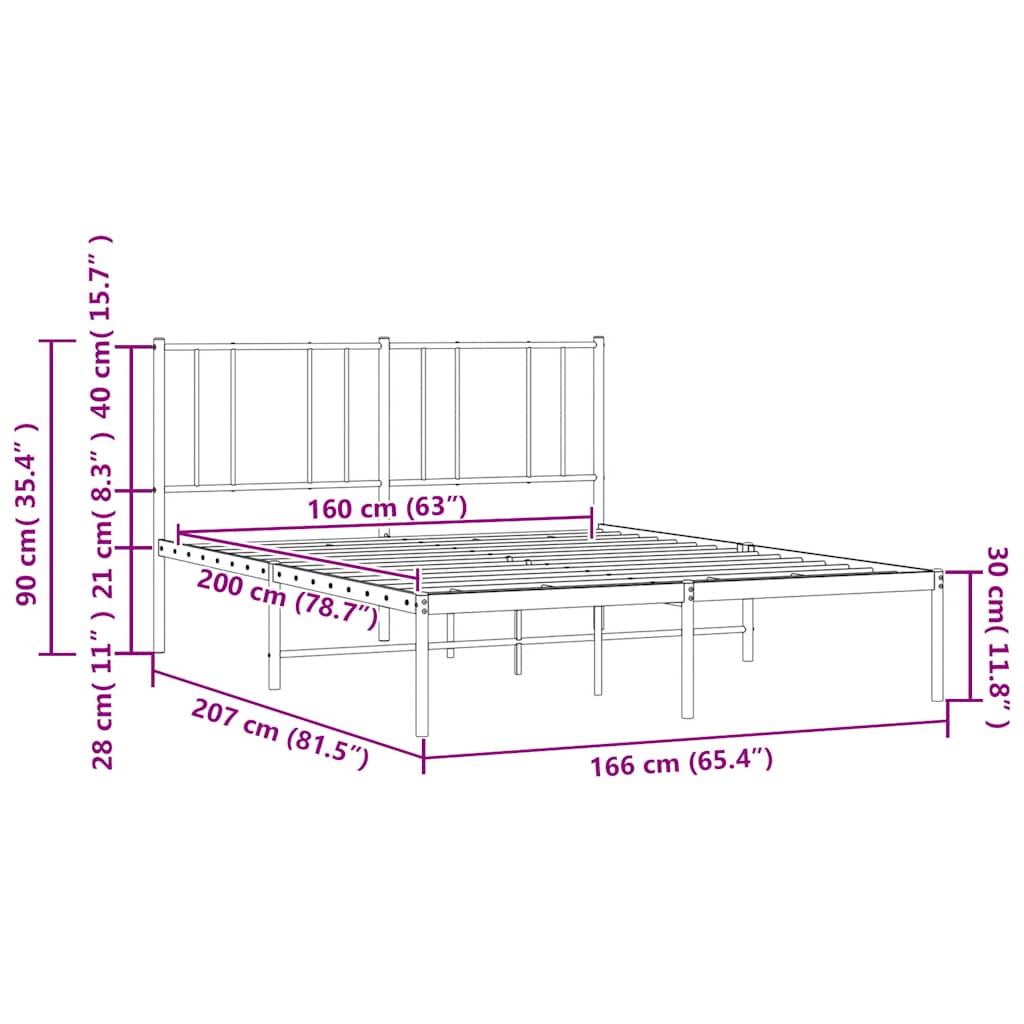 Metal Bed Frame without Mattress with Headboard White 160x200cm