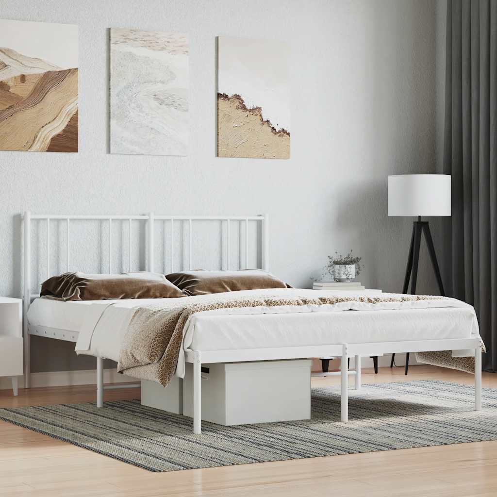 Metal Bed Frame without Mattress with Headboard White 160x200cm