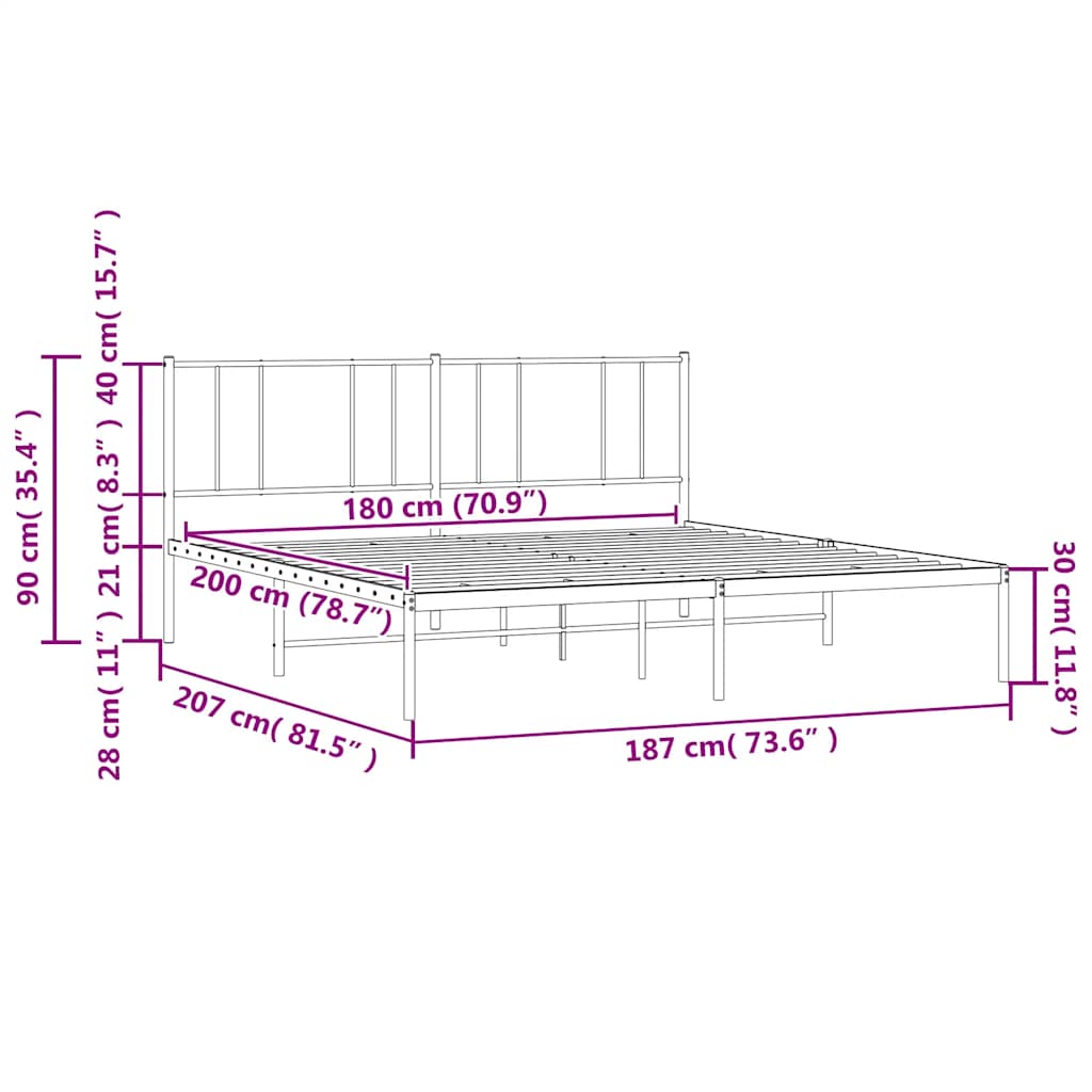 Metal Bed Frame without Mattress with Headboard White 180x200cm