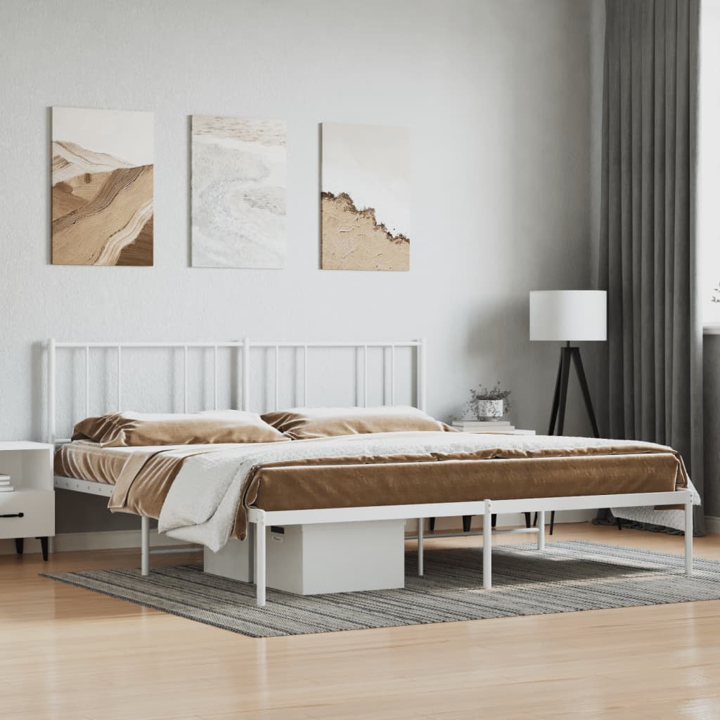 Metal Bed Frame without Mattress with Headboard White 180x200cm