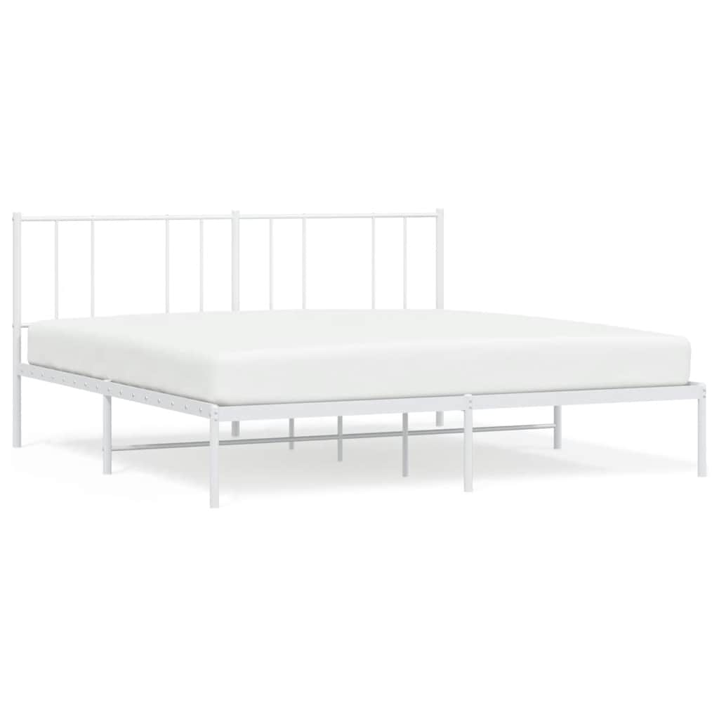 Metal Bed Frame without Mattress with Headboard White 193x203cm