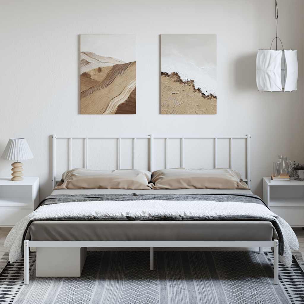 Metal Bed Frame without Mattress with Headboard White 193x203cm