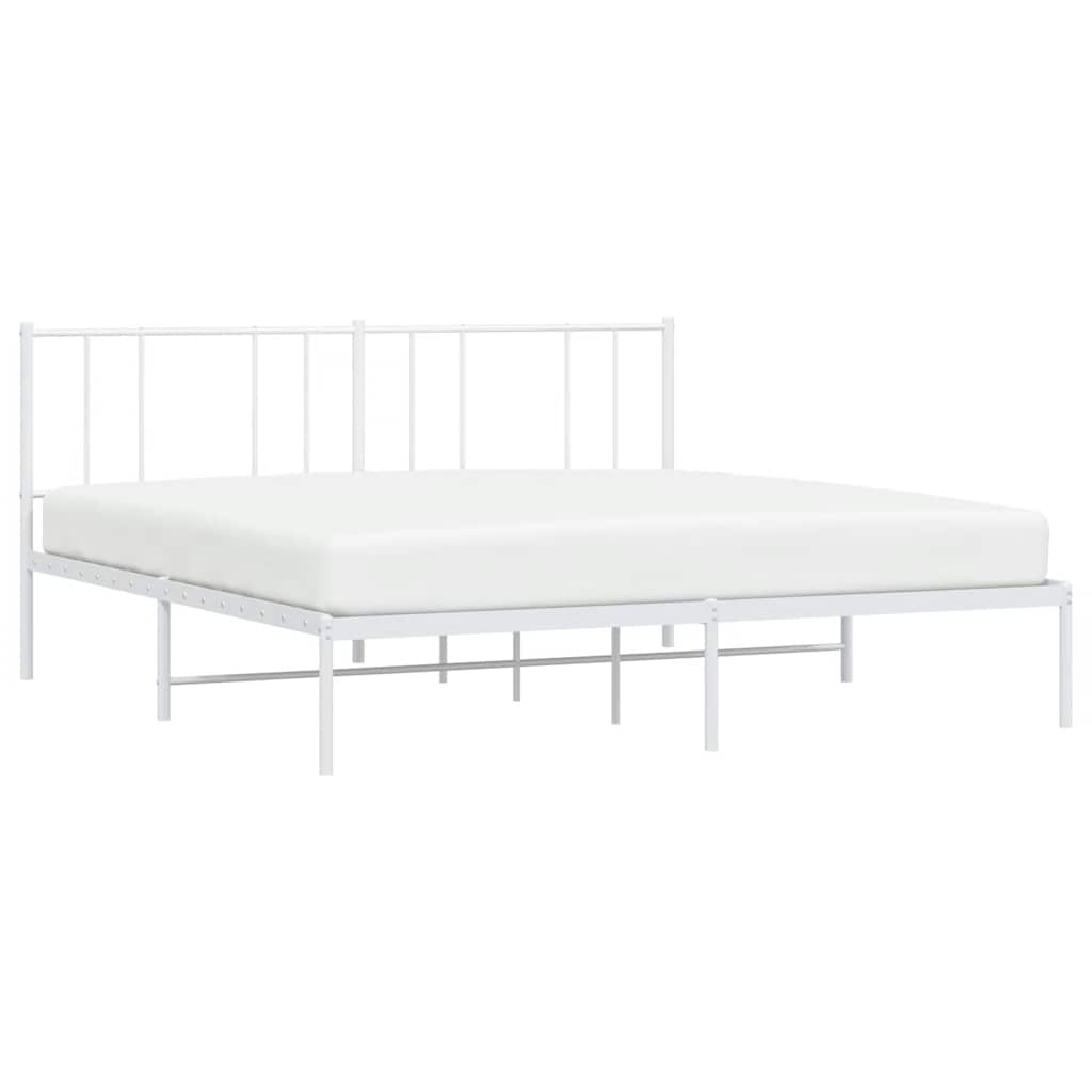 Metal Bed Frame without Mattress with Headboard White 193x203cm