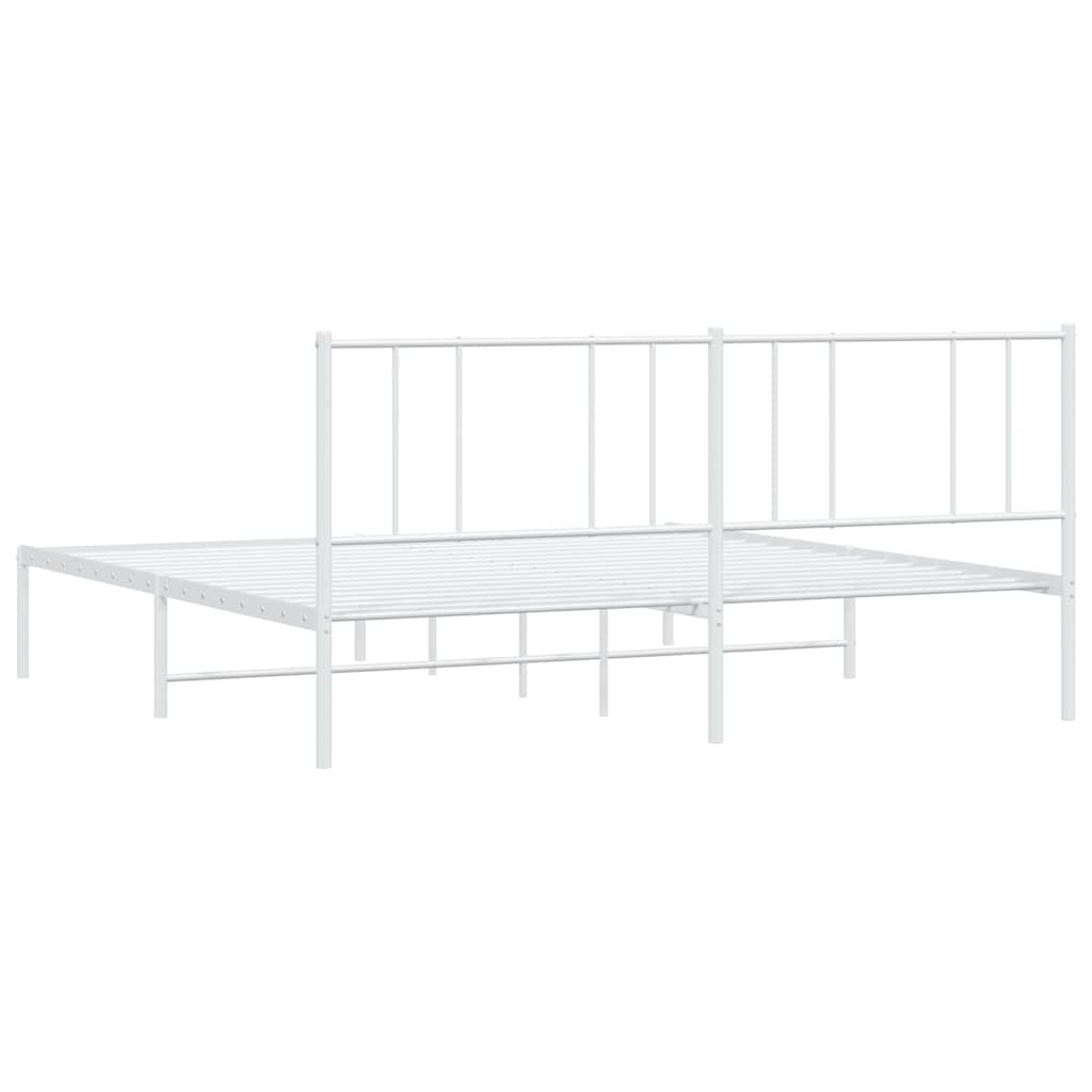 Metal Bed Frame without Mattress with Headboard White 193x203cm