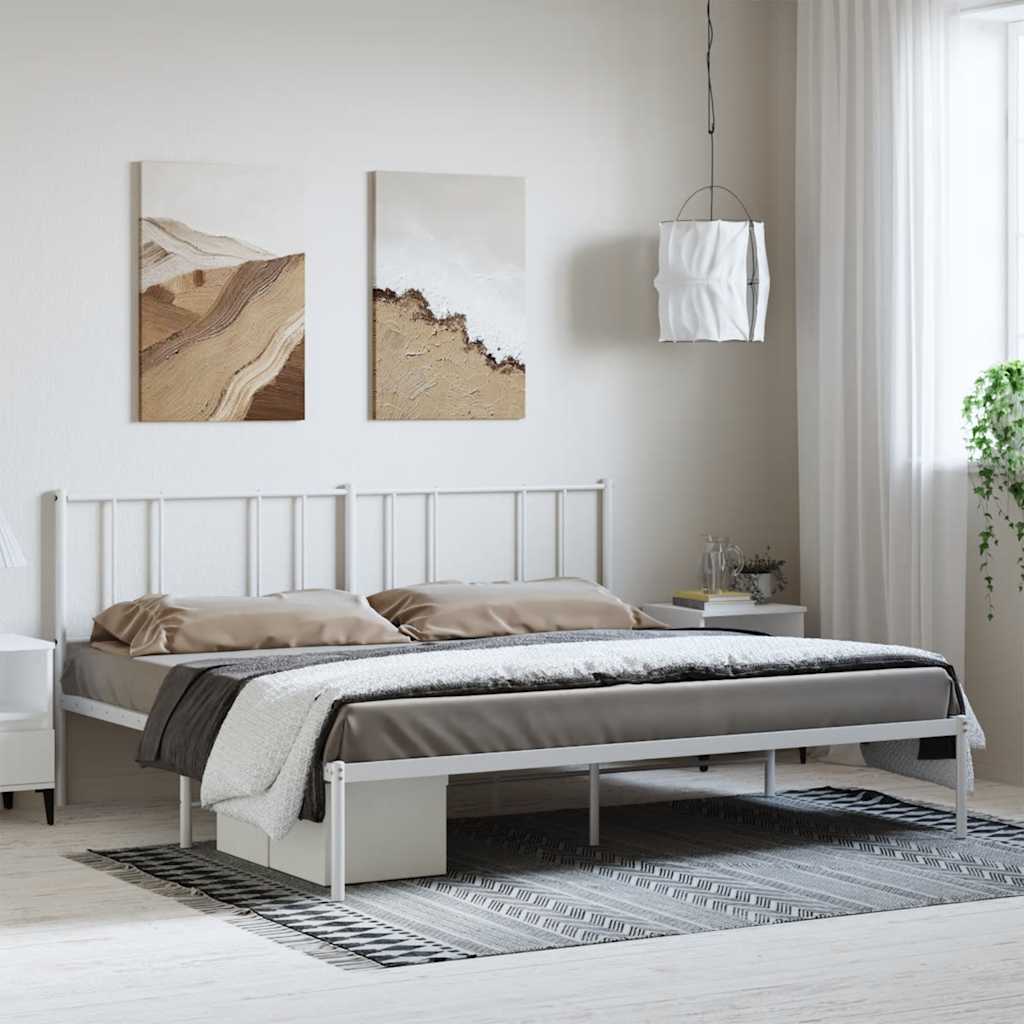 Metal Bed Frame without Mattress with Headboard White 193x203cm
