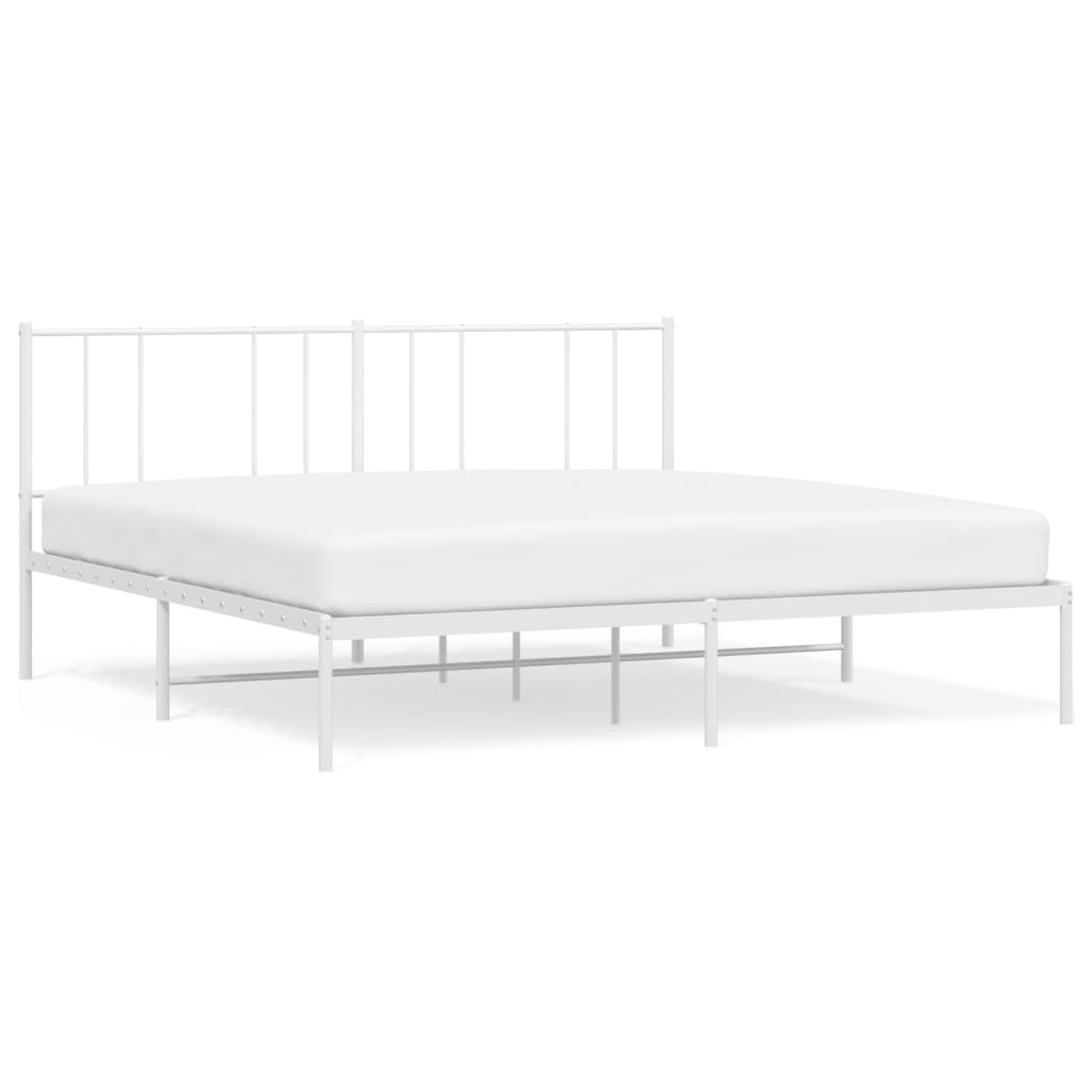 Metal Bed Frame without Mattress with Headboard White 200x200cm