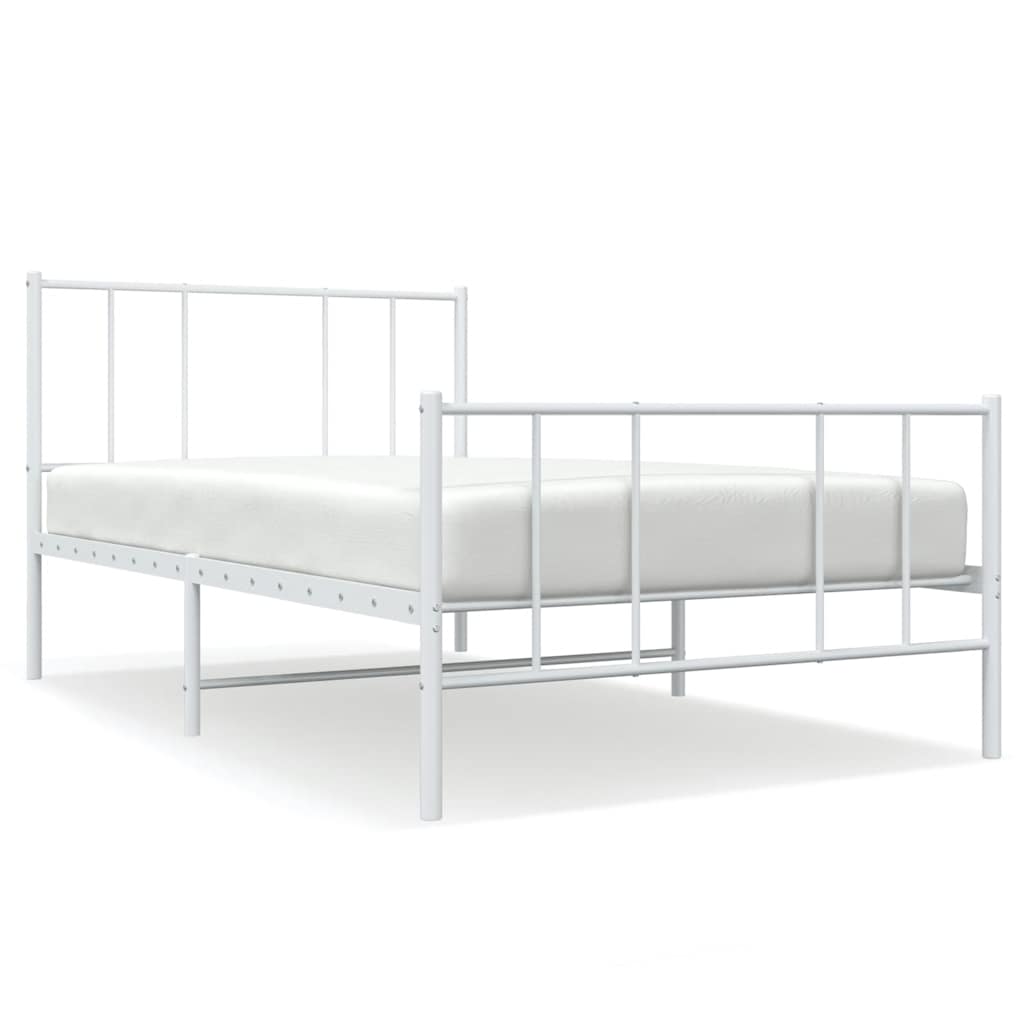 Metal Bed Frame without Mattress with Footboard White 90x190cm