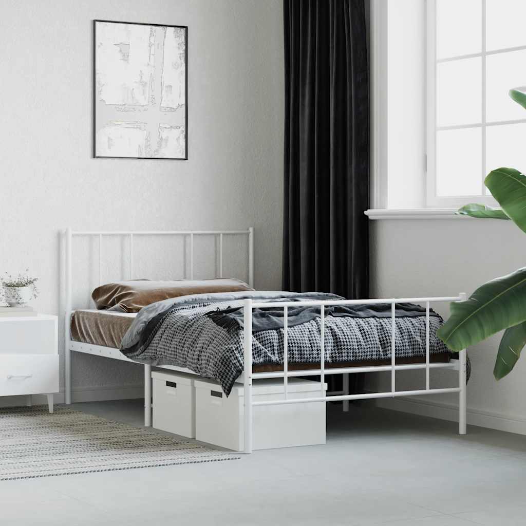 Metal Bed Frame without Mattress with Footboard White 90x190cm