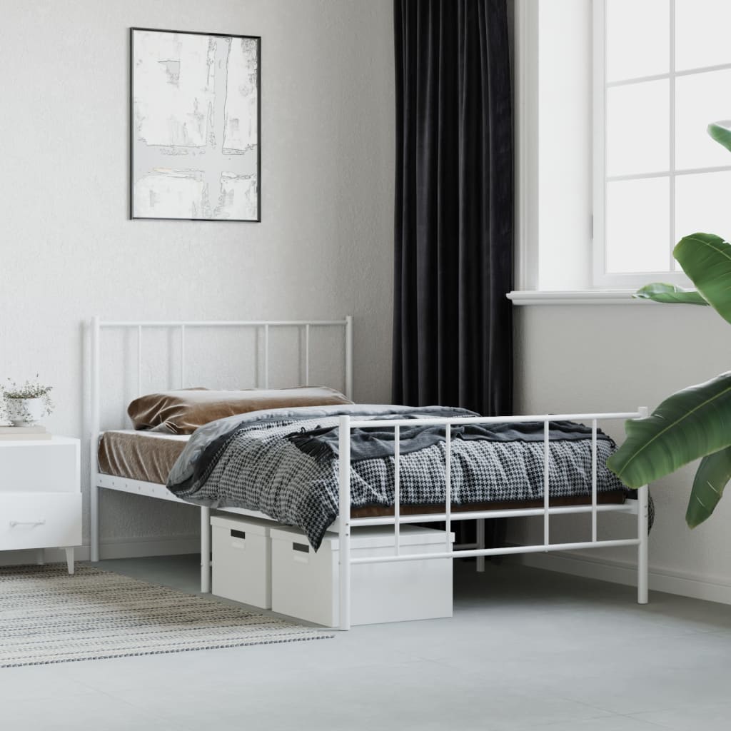 Metal Bed Frame without Mattress with Footboard White 90x200cm