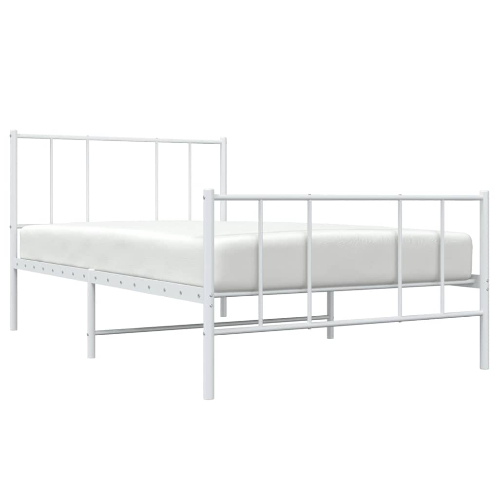 Metal Bed Frame without Mattress with Footboard White 90x200cm