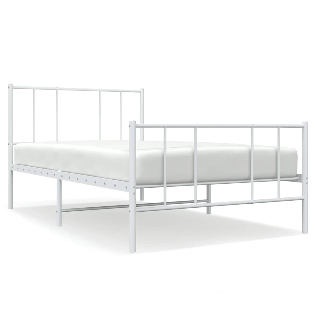 Metal Bed Frame without Mattress with Footboard White 100x190cm