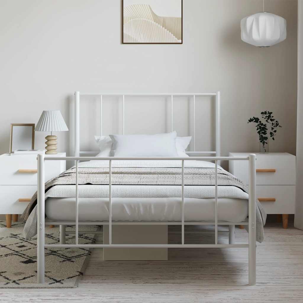Metal Bed Frame without Mattress with Footboard White 100x190cm