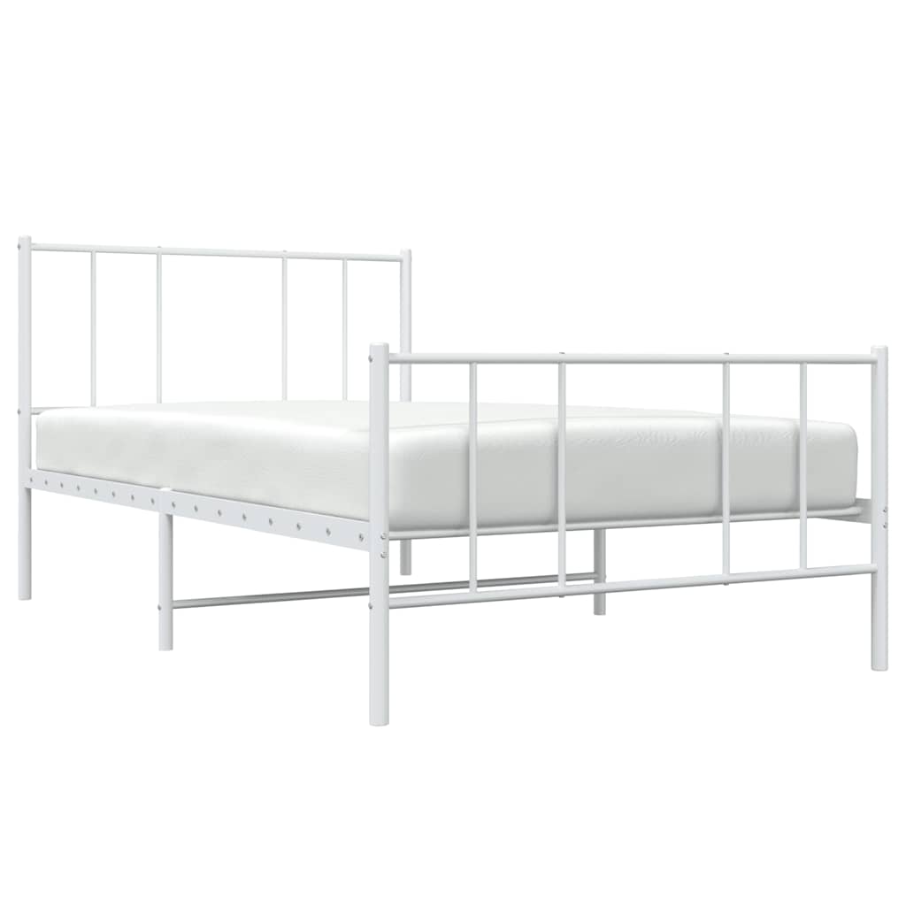 Metal Bed Frame without Mattress with Footboard White 100x190cm