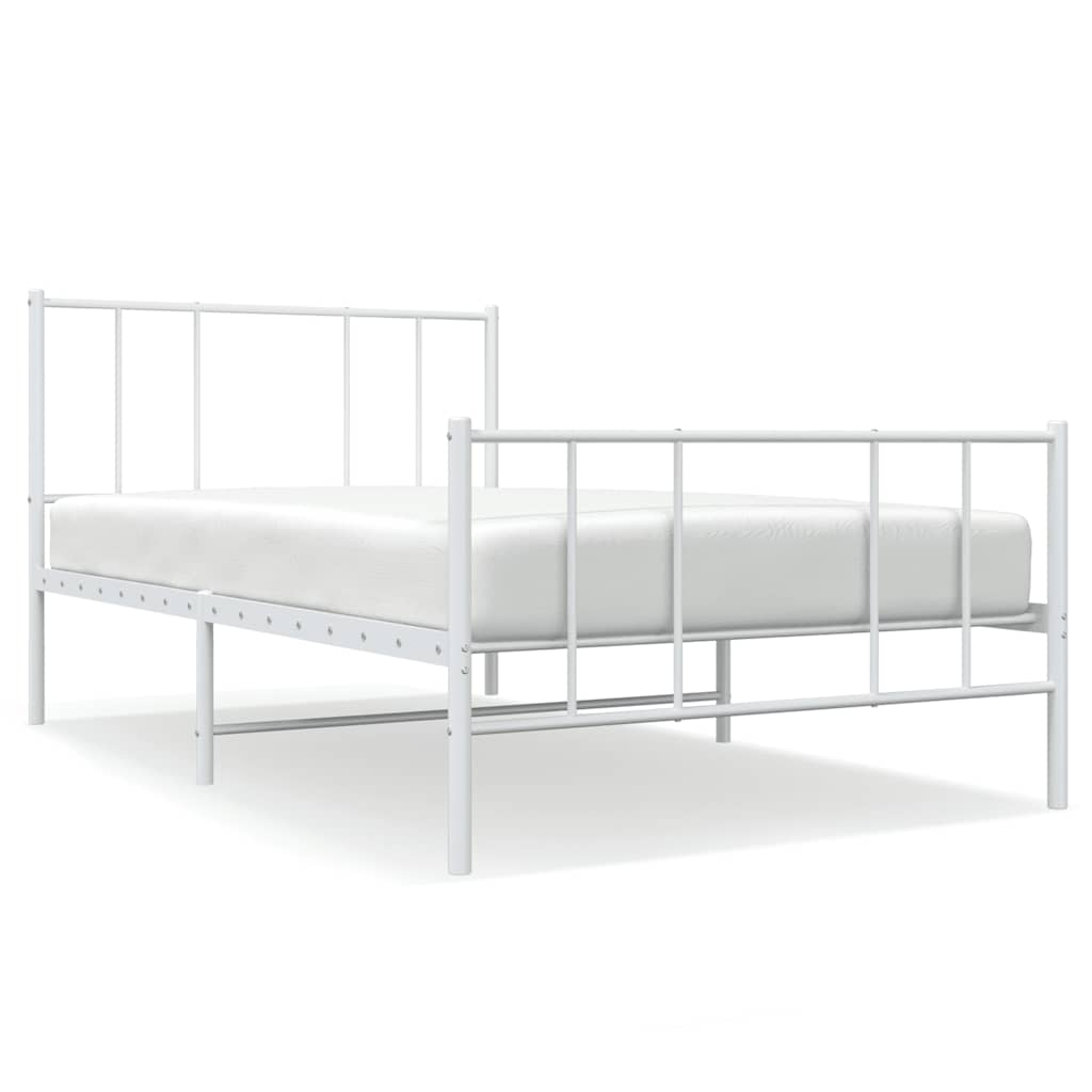 Metal Bed Frame without Mattress with Footboard White 100x200cm