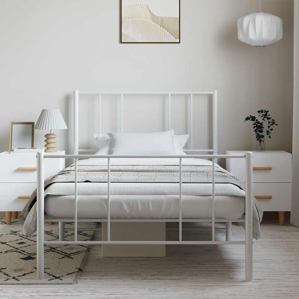 Metal Bed Frame without Mattress with Footboard White 100x200cm