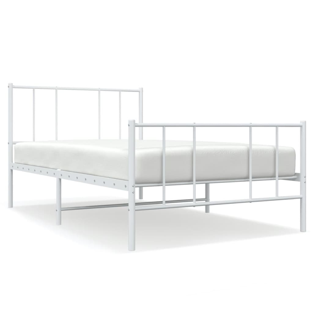 Metal Bed Frame without Mattress with Footboard White 107x203cm